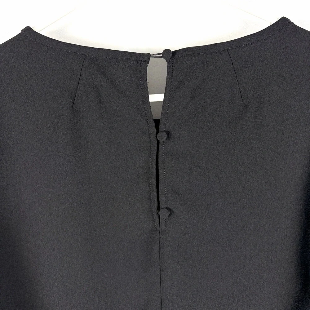 J.Crew Black Ruffle Sleeve Blouse Size 6 Keyhole Back Flowy Top - Picture 11 of 12